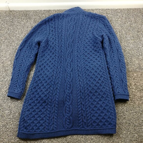 Aran Crafts Sweater Wool Cable Knit Cardigan Crossover Neck Blue Womens Small - Picture 6 of 9